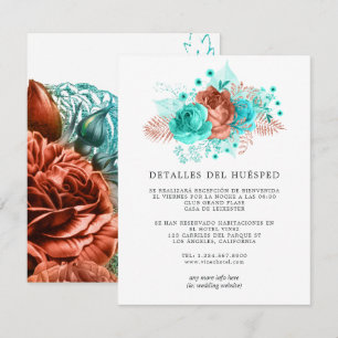 Spaans Turquoise en Coral Wedding Guest - Gegevens Informatiekaartje