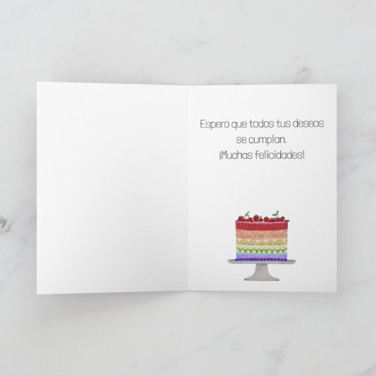 Spaans Verjaardag Regenboog Kleur Cake Kaart (Binnen)