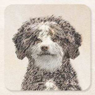 Spaans waterhondenschilderij - Kute Original Dog A Vierkante Kartonnen Onderzetter
