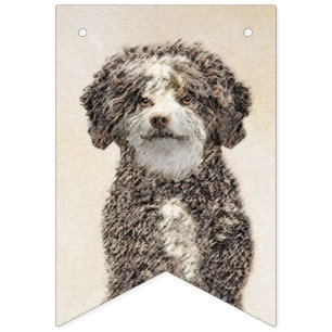 Spaans waterhondenschilderij - Kute Original Dog A Vlaggetjes