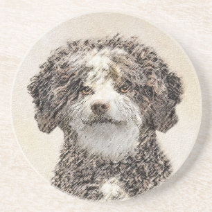 Spaans waterhondenschilderij - Kute Original Dog A Zandsteen Onderzetter