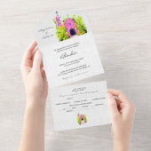 Spaans, Waterverf Roze Kapel Mexicaanse bruiloft All In One Uitnodiging (Afscheurbaar)