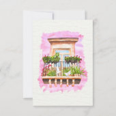 Spaans, Waterverf stad Balkon Mexicaanse bruiloft Kaart (Achterkant)