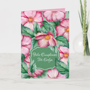 Spaanse Aquarel Roze Bloemen Voor Tante Verjaardag Kaart