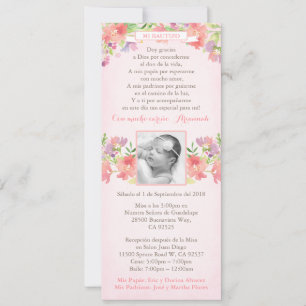 Spaanse Bautizo Pink Floral Baptism nodigt meisje  Kaart