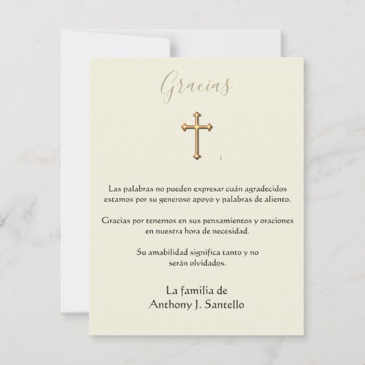 Spaanse begrafenis Guadalupe Religieuze Dank u Bedankkaart (Achterkant)