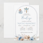 Spaanse Blauwe Bloemen Doop Kaart (Voorkant / Achterkant)