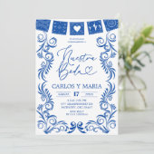 Spaanse Blauwe Talavera Frame Nuestra Boda Kaart (Staand voorkant)