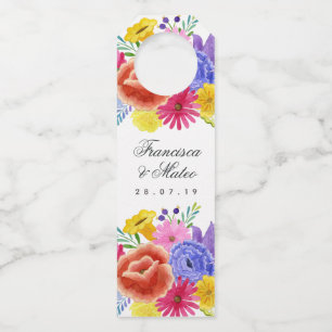 Spaanse bloemrijke feestelijke huwelijksvoltrekkin flessenhanger