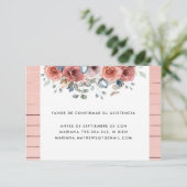 Spaanse, Blush en Dusty Blue Floral RSVP-kaart RSVP Kaartje (Staand voorkant)
