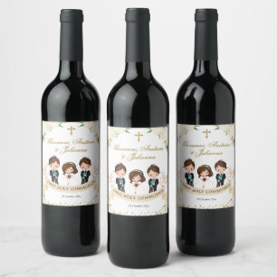 Spaanse broers en zussen Jongens Meisje Wijnfles L Wijn Etiket
