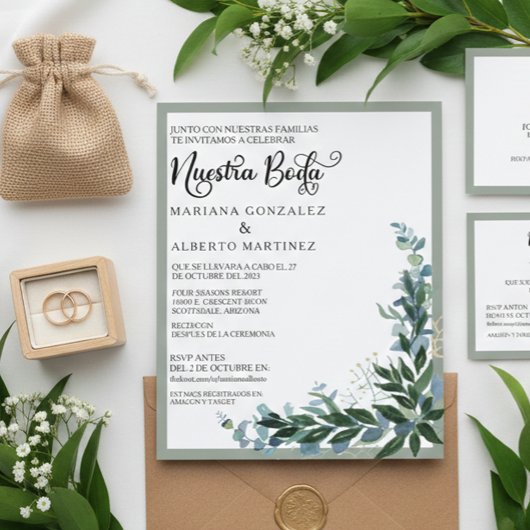 Spaanse bruiloft Nuestra Boda RSVP Eucalyptus