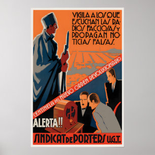 Spaanse Burgeroorlog Poster UGT Pas op voor fascis
