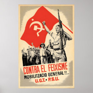 Spaanse Burgeroorlog Poster UGT PSU Tegen Fascisme