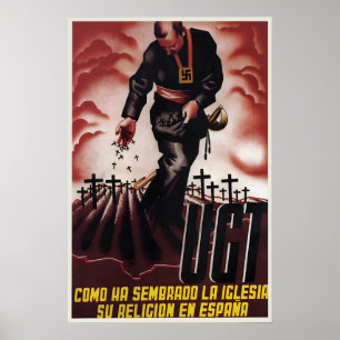 Spaanse Burgeroorlog Propagandaposter Anti-Religie Poster