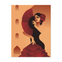 Spaanse dame met fan en roos in haar