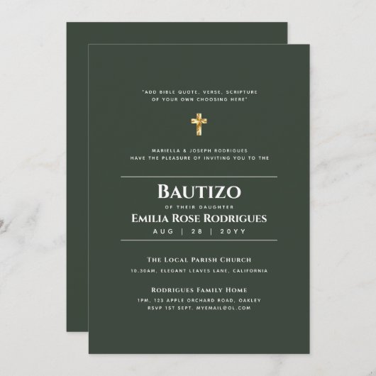 Spaanse Doopfeest Moderne Elegante Engelse Vertali Kaart (Voorkant / Achterkant)