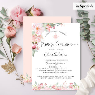 Spaanse Eerste Communie Perzik en Munt Bloemen Kaart