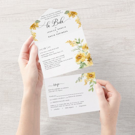 Spaanse elegante geelbruine bruinkoolplant RSVP All In One Uitnodiging (Afscheurbaar)