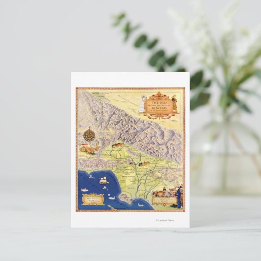 Spaanse en Mexicaanse Ranchos of Los Angeles Map Briefkaart (Staand voorkant)