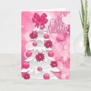 Spaanse Feliz Navidad Pink Poinsettia Kerstmis Feestdagen Kaart