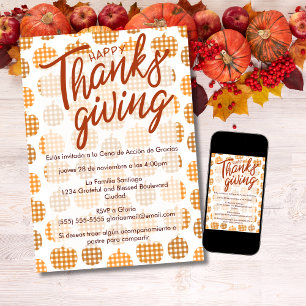 Spaanse fijne Thanksgiving geruite pompoenen Kaart