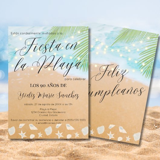 Spaanse Fun Sandy Beach Lights 90ste Verjaardagsfe Kaart