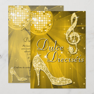 Spaanse Gouden Disco Bal & Glitter Hakken Sweet 16 Kaart
