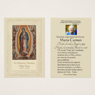 Spaanse Guadalupe Mary Funeral Prayer Heilige Kaar Visitekaartje