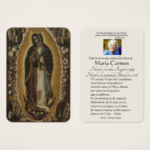Spaanse Guadalupe Mary Funeral Prayer Heilige Kaar Visitekaartje