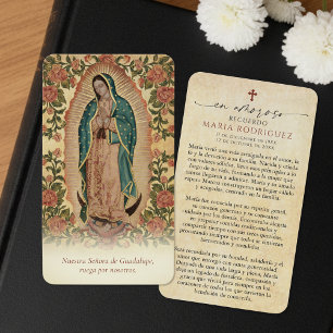 Spaanse Guadalupe-rouwkaart met gebed Visitekaartje