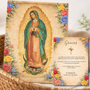Spaanse Guadalupe-rouwkaarten met condoleances  Bedankkaart