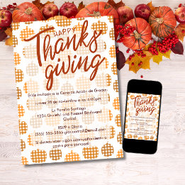 Spaanse Happy Thanksgiving geblokte pompoenen Kaart
