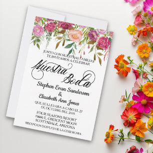 Spaanse huwelijksbloem Fuschia Roze Nuestra Boda Kaart