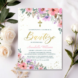 Spaanse Invitacion De Bautizo Floral Baptisme Kaart