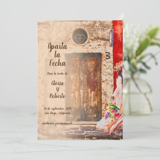 Spaanse, kleurrijke oude stad Mexicaanse bruiloft Kaart (Staand voorkant)