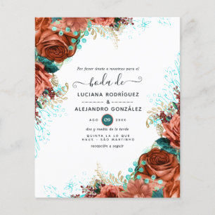 Spaanse koraal en Blauwgroen Floral Wedding Flyer