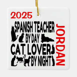 Spaanse leraar houdt van katten CUSTOM Keramisch Ornament