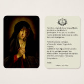 Spaanse maagd Mary Prayer Memorare Heilige Kaart (Voorkant /achterkant)