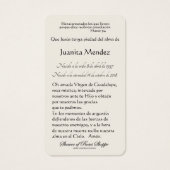 Spaanse Maagd Mary Religieuze Kaart voor gebed (Achterkant)