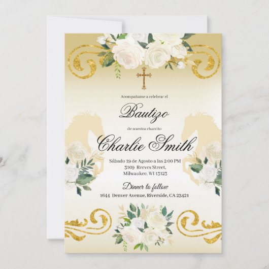 Spaanse Mexicaanse uitnodiging voor Bautizo Gold (Voorkant)
