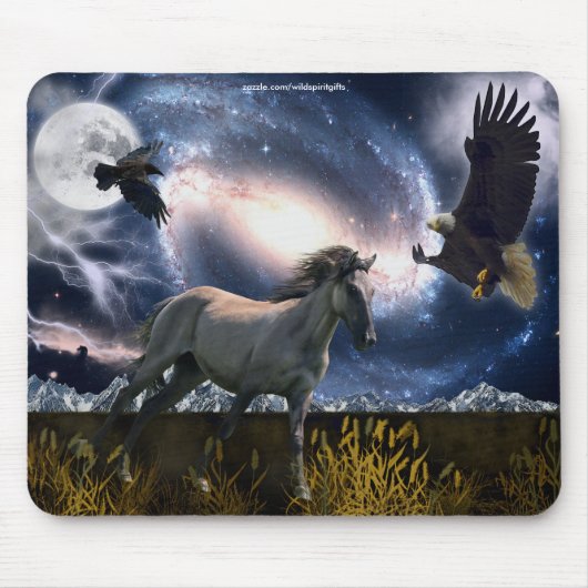 Spaanse Mustang, Bald Eagle, & Galaxy Art Mousepad Muismat (Voorkant)