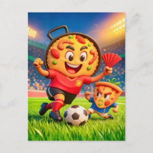 Spaanse paella versus Italiaanse pizza voetbalduel Briefkaart