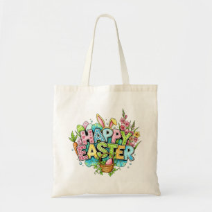 Spaanse Pasen Kunst met Konijnenoren en Bloemen Tote Bag