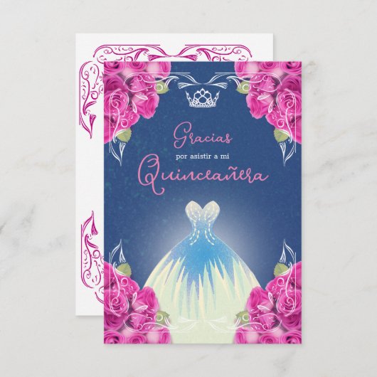 SPAANSE PINK EN BLUE QUINCEAÑERA | BEDANKKAART (Voorkant / Achterkant)