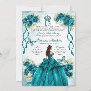 Spaanse Quinceañera Aqua Teal 15 Años Prinses Kaart