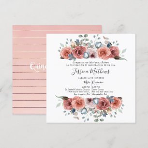 Spaanse Quinceanera, Blush en Dusty Blue Floral Kaart
