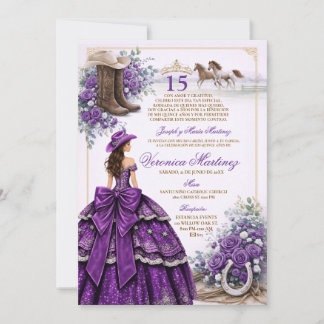 Spaanse Quinceañera Donkerpaarse 15 Jaar Prinses Kaart