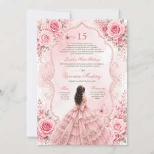 Spaanse Quinceañera Roze Rozen 15 Jaar Prinses Kaart
