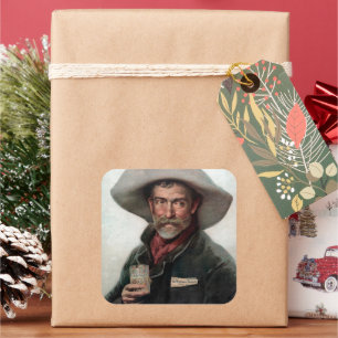 Spaanse Ranchero Cowboy in Old West Saloon Vierkante Sticker